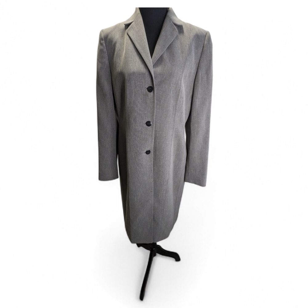 Elegant Gray Women's Blazer Knee Length Career Wear Size 12 Flaw